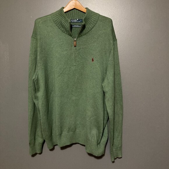 Polo By Ralph Lauren Men Sweater Size XXL Big & Tall 1/4 Zip Green Pullover - Picture 1 of 9